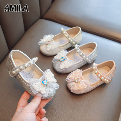 AMILA รองเท้าเจ้าหญิงสำหรับเด็กผู้หญิง,รองเท้าหนังขนาดเล็กคริสตัลพื้นนิ่มสำหรับเด็กผู้หญิงมีโบว์เกาหลีรองเท้าคริสตัลรองเท้าสำหรับเด็ก