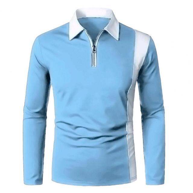 Men Shirt Contrast Colors Turn Down Collar Slim Fit Long Sleeve