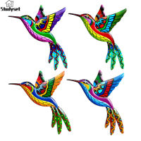 Studyset IN stock 4pcs Hanging Hummingbird 3d Birds Wall Sculpture Colorful Wall Art Handmade Gift For Home Wall Decor