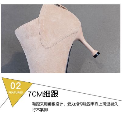 kasut perempuan new high-heeled womens shoes short boots pointy stiletto ankle boot black stretch skinny sock boot y Martin boot高跟女鞋尖头细高跟踝靴黑色弹力紧身短靴性感马丁靴