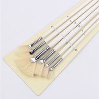 【YF】 6pcs Fan Shape Pig Bristles Brush Wood Rod Oil Drawing Set Fanshape Painting HCCY