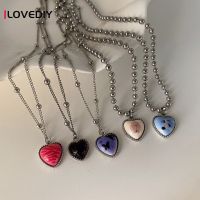 ILOVEDIY สร้อยคอจี้รูปหัวใจน้ำมันหยดย้อนยุคเครื่องประดับผู้หญิงสไตล์ฝรั่งเศส