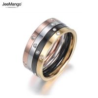 {BUSA Fashion Accessories} JeeMango 4 In 1แหวนเพชรสังเคราะห์สีทองหลากสีเครื่องประดับแหวนหมั้นแต่งงานเหล็กไทเทเนียมสำหรับผู้หญิง JR18016