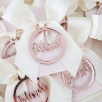 【cw】50 Pcs Personalized Cut Baby Name Rose Gold Mirror Round Decor For Baptism Christening Customized Circle Tags Bags Favors ！