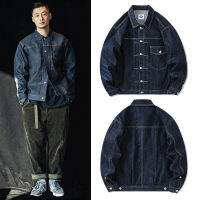 Tide ยี่ห้อสีน้ำเงินเข้ม Denim แจ็คเก็ตผู้ชาย R กางเกงยีนส์แจ็คเก็ต American Cargo Coats กระเป๋าหน้าอก Lapel Streetwear Punk Simple