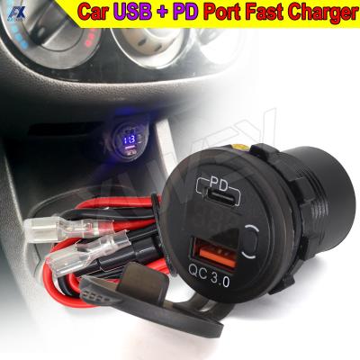 Car Charger USB C PD Type-C ศัพท์ Fast QC3.0 Quick Charging Power Outlet ซ็อกเก็ตเปิดปิด12-24V W 60W PD สายชาร์จ