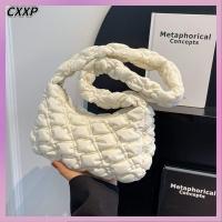 CXXP ผ้าลายสก็อต กระเป๋าสะพายจีบฟองอากาศ สีทึบทึบ งานปัก ถุงใต้วงแขน น่ารักน่ารักๆ ผ้าคอตตอน กระเป๋า Crossbody ผู้หญิงผู้หญิงผู้หญิง