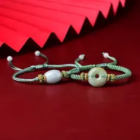 A Quality Jade Beads Bracelet Safety Lucky Buckle Hand Wave Bracelet Jade Transfer Beads Hand Rope Ethnic Style Dropship Jewelry