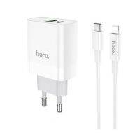 หัวชาร์จไว ที่ชาร์จไว Hoco รุ่น C80A plus ชุด PD มี2พอร์ต Type-C+USB-A ชาร์จไว PD 20W +QC3.0 พร้อมสายชาร์จ Type-C to IP ยาว1m. ของแท้100% ส่งไว