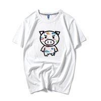 Year of Pig Auspicious T-shirt Men Hong Kong Style Cartoon Pig Print Couple Summer Clothing Short Sleeve T-shirt Girl Cotton Loose Half Sleeve 83EW