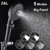 Black Bathroom Shower Head with Filter Stop Button 5 Modes Handheld Shower Heads Water Saving High Pressure Showerhead Z&amp;L Showerheads