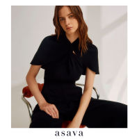 [asava ss23] Asava Draped Cape Blouse เสื้อผู้หญิง แขนเคป แต่งเดรปด้านหน้า แต่งกระดุมคอ ซิปหลัง