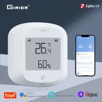 GIRIER Tuya เซนเซอร์วัดบ้านอัจฉริยะไร้สายความชื้นและอุณหภูมิ Zigbee เครื่องวัดความชื้นทำงานร่วมกับ Alexa Alice Hey Google