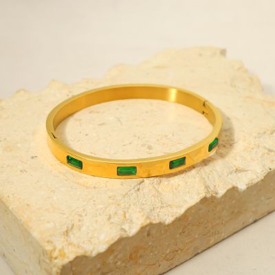 [COD] Ins and all-match green grandmother zircon titanium steel bracelet fade plated gold geometric retro female