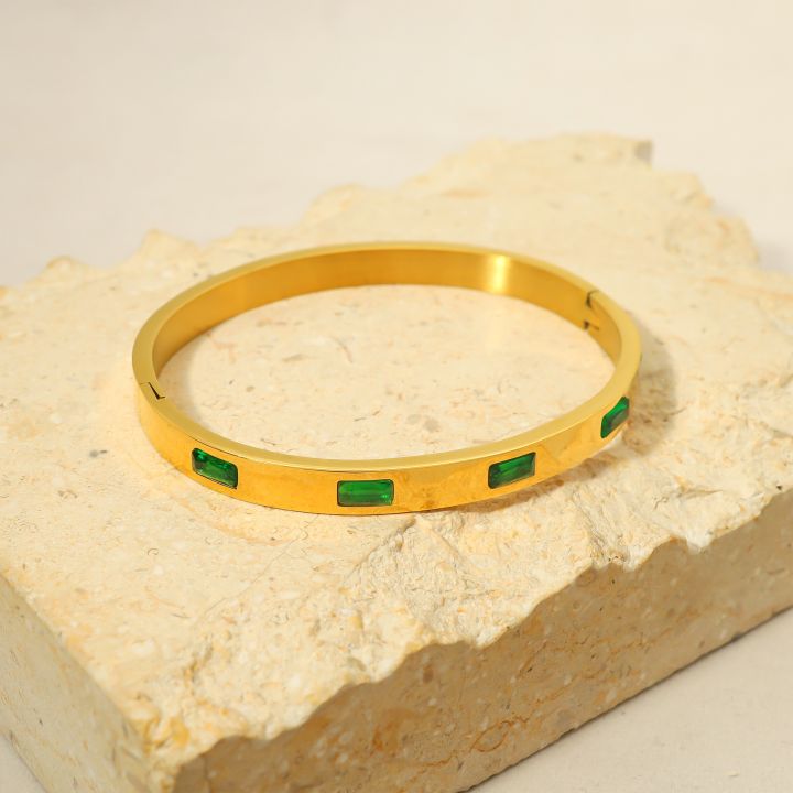 cod-ins-and-all-match-green-grandmother-zircon-titanium-steel-bracelet-fade-plated-gold-geometric-retro-female