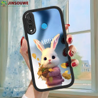 เคสมือถือ Jinsouwe เคส P30lite สำหรับ Huawei P30 Lite,เคสปกหนังกระจกป้องกันเต็มรูปแบบลายกระต่ายการ์ตูนสำหรับเด็กผู้หญิง