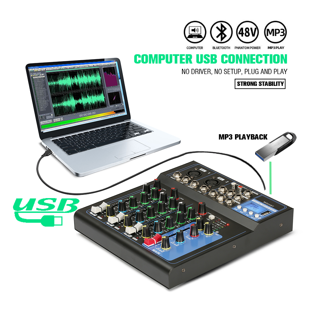 MG07BT/MG04BT 7/4-channel mixer, computer recording, KTV live broadcast, 4/7-channel small home conversion effect device, USB Bluetooth