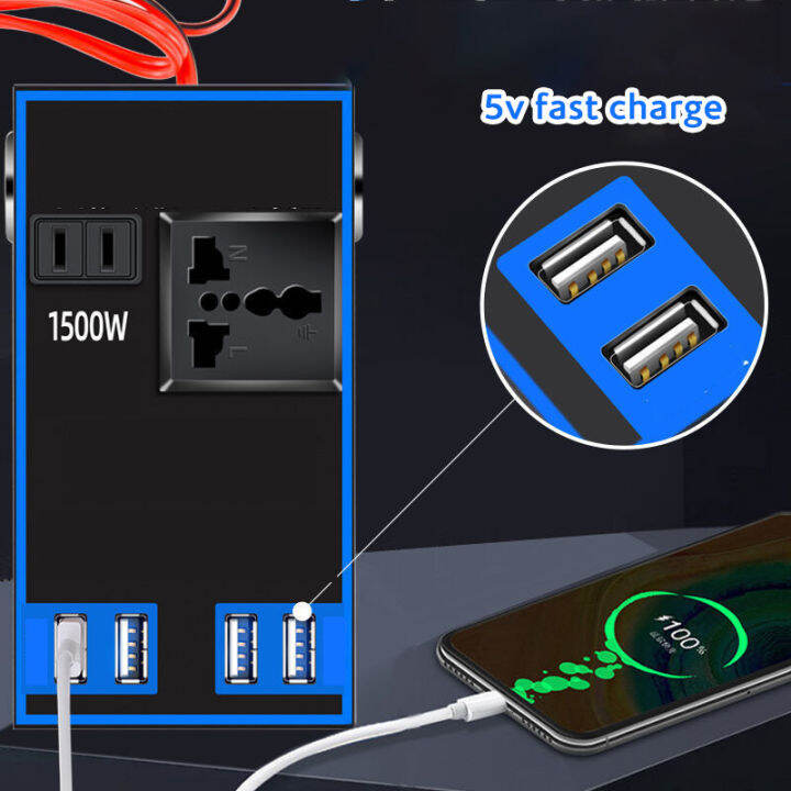Car inverter 12V 24V to 220V power converter Multifunction truck socket charger Inverter 1500W
