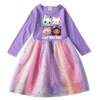 Girl Cats Tastic Dress Kids Princess Vestidos Girls Long Sleeve Dress Children Gabbys Dollhouse Birthday Wedding Party Dresses