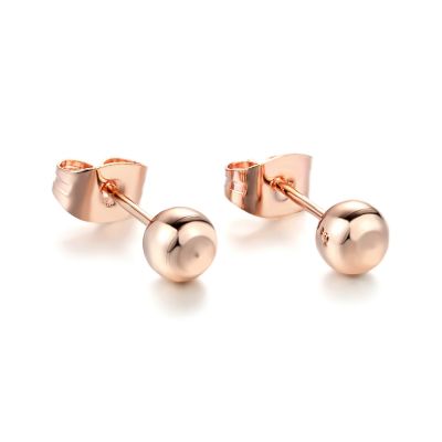 Double Fair Simple Little Metal Ball Stud Earrings For Women Men Daily Classic Rose Gold Color Ear Jewelry Wholesale DFE445M