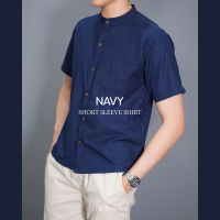เสื้อเชิ้ตคอจีน แขนสั้น SHORT SLEEVE SHIRT mandarin collar ทรงRegular Fit  สีกรมท่า(Navy)