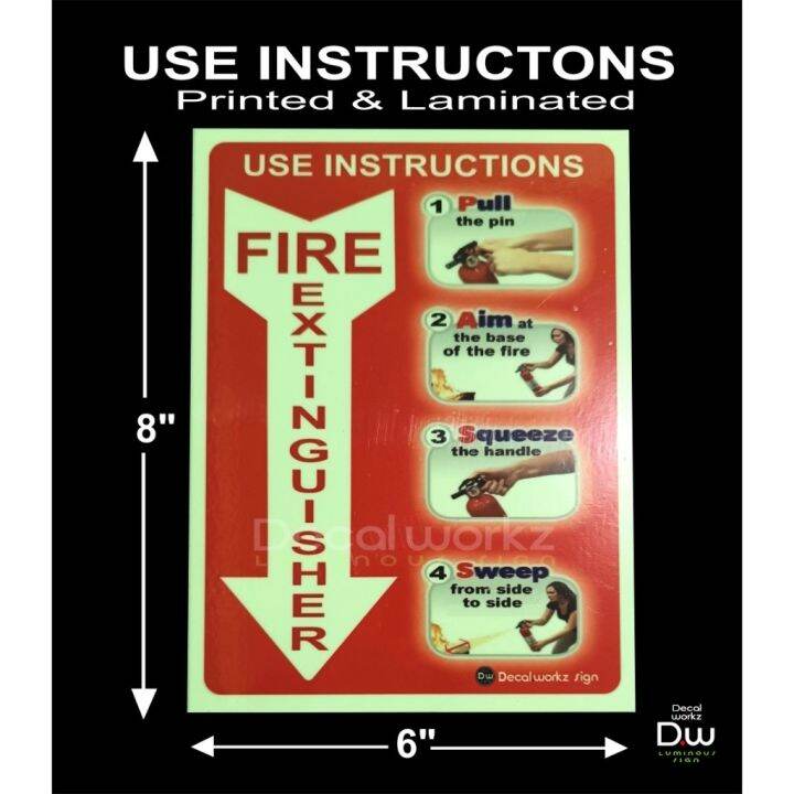 Glow in the Dark Fire Extinguisher Instructions Sign Luminous Signage