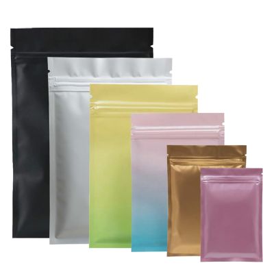 100pcs Heat Seal Aluminum Foil Plastic Package Bag Zipper Top Flat Pouches Smell Proof Zip Lock Mylar Bags with Tear Notch