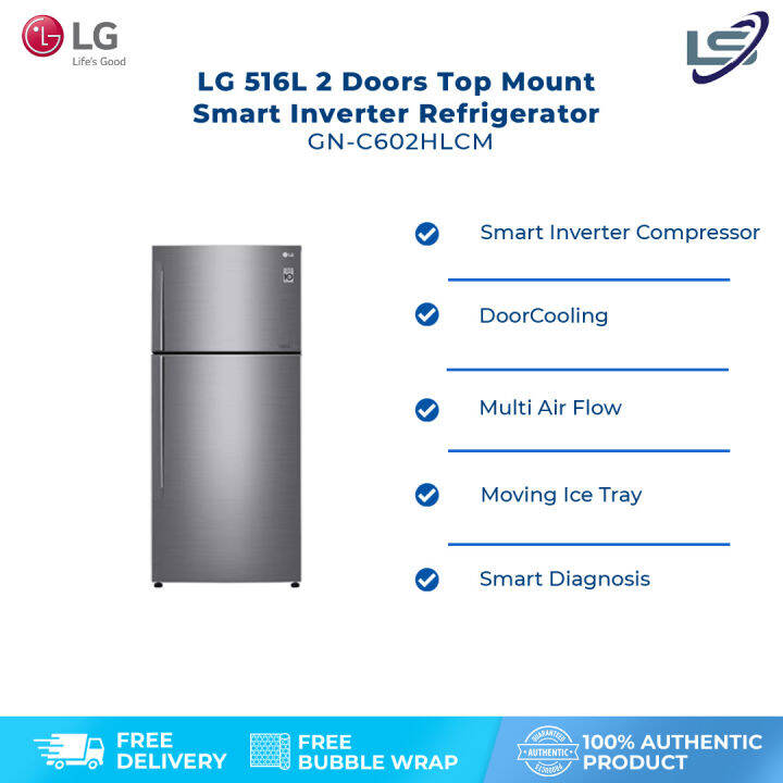 LG 516L 2 Doors Top Mount Smart Inverter Refrigerator GNC602HLCM