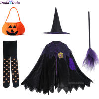 2021 Kid Girls Halloween Witch Costume Carnival Cosplay Dress with Pointed Hat Wand Dress Up Clothes Infant Halloween Costume