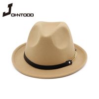 The New Autumn Winter Wool Felt Trilby Hats With Belt Wide Flat Brim Jazz Formal Fedora  Top Hat Panama Cap For Unisex Men Women