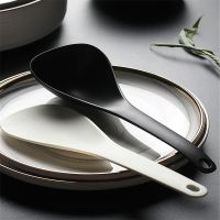 ↂ Plastic Non-Stick Rice Spoon Long Cooking Rice Spatula Scoop Black White Hangable Soup Spoon Kitchen Utensil Tableware