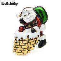 Wuli amp;baby Taking Gifts Santa Christmas Brooches For Women Men Santa Climbs Chimney Figure New Year Brooches