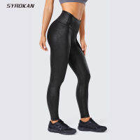 2021SYROKAN WomenS Matte Coated Faux Leather Texture Workout Leggings Sport Women Fitness Mesh Tight Pants With Drawcord