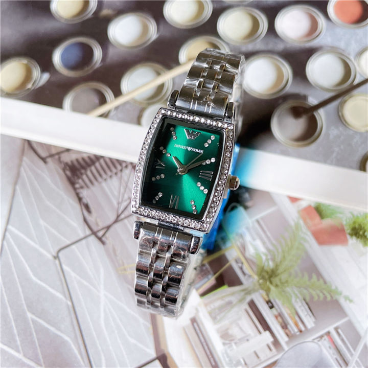 เงินอาร์มานี่นาฬิกาสายสแตนเลสผู้หญิงนาฬิกาควอทซ์คลาสสิกสามขาสุภาพสตรีนาฬิกาข้อมือวรรณกรรมที่สง่างาม
