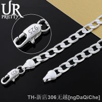 【CW】❈  URPRETTY 925 Sterling 16/18/20/22/24 inch 8MM Flat Sideways Figaro Chain Necklace Woman Man Fashion Wedding Jewelry