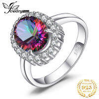 JewelryPalace 3.4ct ธรรมชาติ Mystic Rainbow Quartz 925เงินสเตอร์ลิง Halo แหวนหมั้นงานแต่งงานสำหรับของขวัญผู้หญิง New Arrival