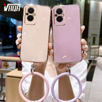 VRQR เคสป้องกันโทรศัพท์ OPPO Reno 7Z 5G/A96 5G 6D ตรงขอบชุบ + สร้อยข้อมือป้องกันการหล่นนุ่มหรูหราคุณภาพสูงการป้องกันใหม่การออกแบบใหม่