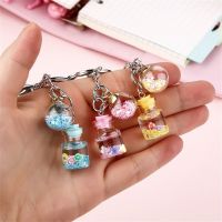 Creative Girls Flower Quicksand Bottle Key Pendant Cute Student Metal Glass Keychain Bag Decoration Accessories