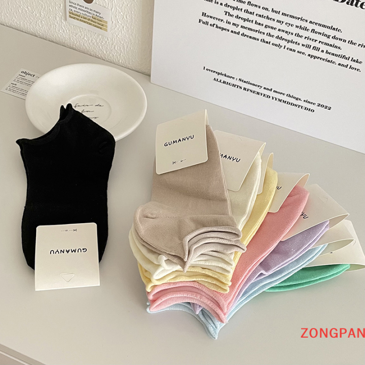 zongpan-ถุงเท้าผู้ชายถุงเท้าสีทึบสำหรับผู้หญิง-สีลูกอมถุงเท้าผ้าฝ้ายชนิดบางกันลื่นปากตื้นฤดูใบไม้ผลิและฤดูร้อน