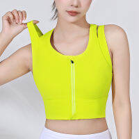 New Vfu Front Zipper Sports Underwear Female Integrated Chest Cushion Fitness Running Fashion Yoga Text Beauty