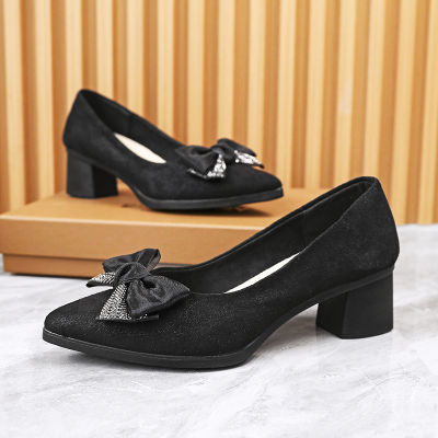 WCAN รองเท้าส้นสูงสำหรับผู้หญิง,รองเท้าส้นเตี้ยสีดำรองเท้าส้นเตี้ยปลายแหลมรองเท้าสำหรับทำงานมืออาชีพ
