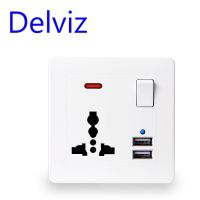 Delviz UK Standard Outlet 2.1A Dual USB Charger speedy Port ไฟ LED แสดงสถานะเต้ารับไฟฟ้าติดผนัง 13A Universal 3 Hole Socket 86type