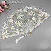 Ladies Lace Hand Fan Translucent Rose Lace Folding Fan Wing Chun Dance Spanish Lace Fan Gift Wedding Home Decorative Ornamen