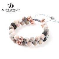 JD Natural Stone Pink Zebra Jasper Double Layer Beaded Braided Bracelet Women Men Adjustable Handmade Yoga Healing Rope Jewelry Charms and Charm Brace