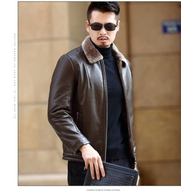 ZZOOI New Mens Leather Jackets High Quality Winter Fleece PU Coats Classic Motorcycle Bike Jacket Male Warm Wide-Collared Outerwear