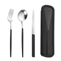 3Pcs Portable Cutlery Set Stainless Steel Portable Tableware with Box Silver Spoon Fork Chopsticks Utensils for Kitchen Travel Flatware Sets