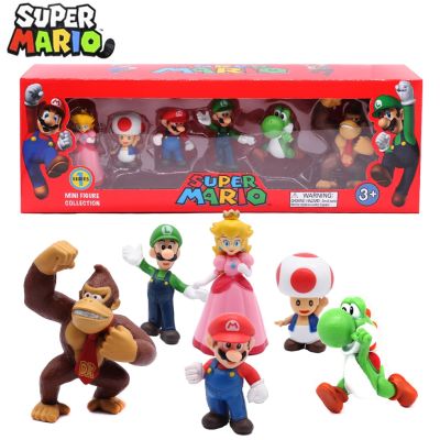 6pcs/set Super Mario Bros PVC Action Figure Toys Dolls Model Set Luigi Yoshi Donkey Kong Mushroom for kids birthday gifts AAA