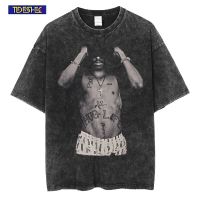 เสื้อยืดผู้ชายแฟชั่นฮิปฮอปผู้ชายซัก2PAC ไซส์ใหญ่พิเศษ