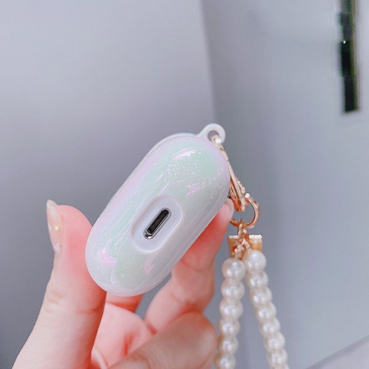 luxury-lovely-pearl-shell-keychain-water-drop-rainbow-hard-headphone-earphone-case-for-airpods-1-2-3-pro-wireless-headset-cover-headphones-accessories
