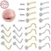 ZS 18/20G 925 Sliver Nostril Piercings Gold Plated Nose Studs Shiny Zircon Septum Nose Rings for Women Real Sterling Nose Stud